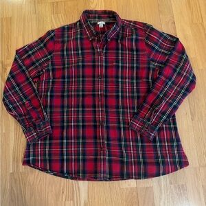L.L. Bean Scotch Plaid Button Down Red Flannel Shirt Size 1X